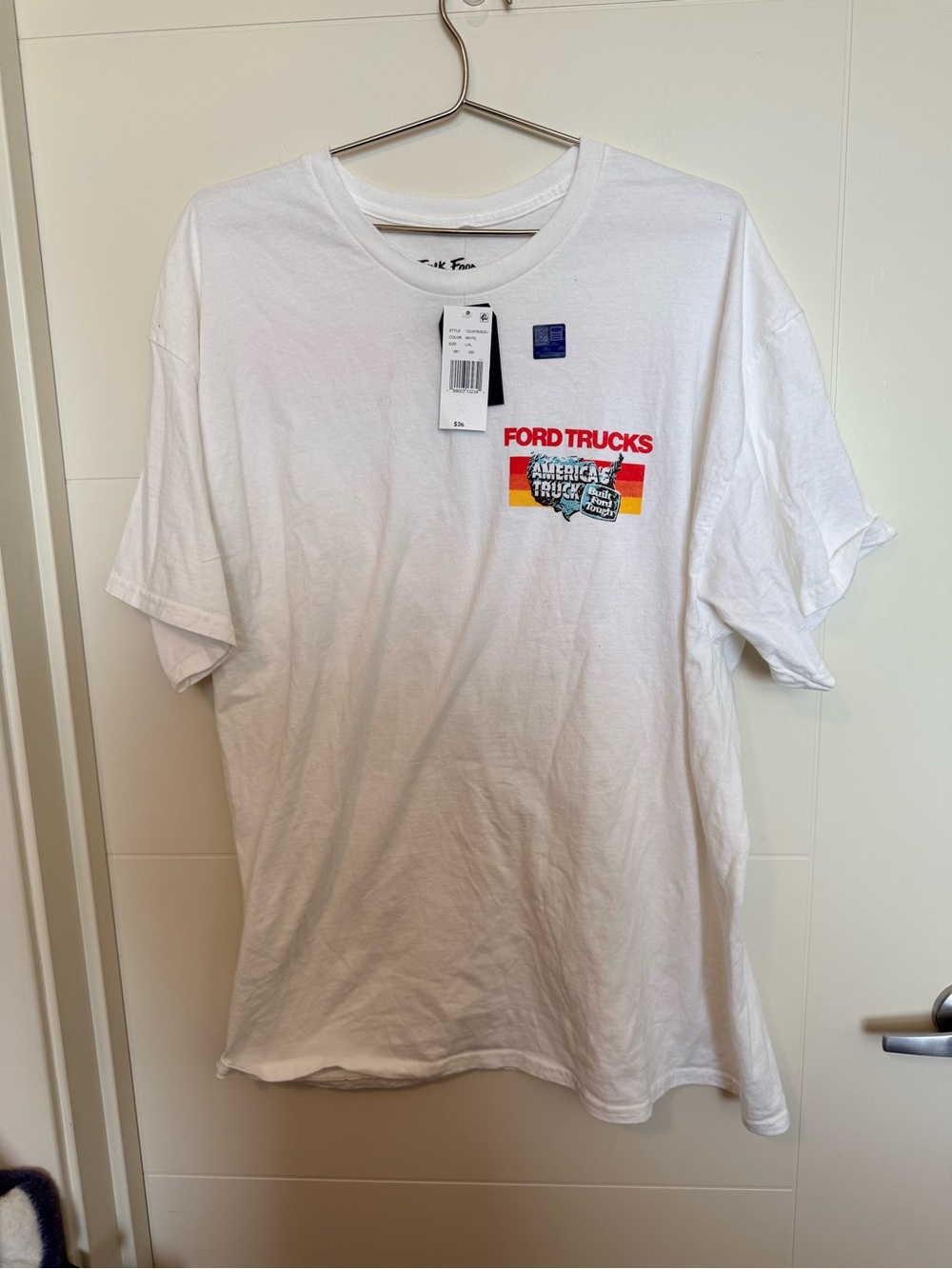 Junk Food Clothing White Ford Trucks Graphic Tee with Red & Yellow Logo
